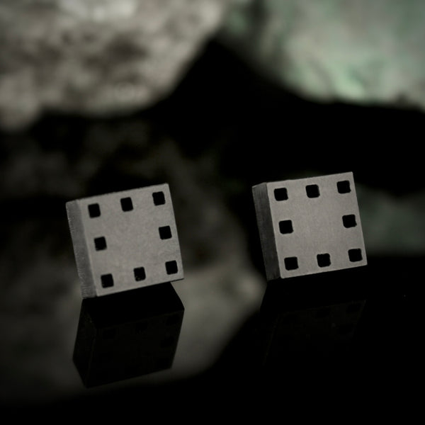 Squares - Geometric Black Stud Earrings - Irish made Jewellery by designer Rowena Sheen