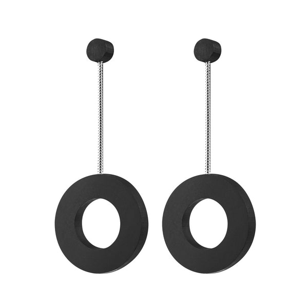 Calder Earrings - Contemporary Geometric Wooden Earrings in Black by Irish Jewellery Designer Rowena Sheen 