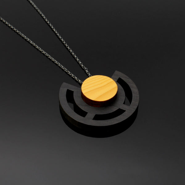 Clara - Geometric statement pendant in wood and sterling silver - made in Ireland