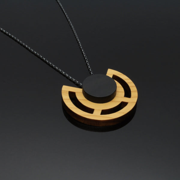 Clara - Geometric statement pendant in wood and sterling silver - made in Ireland