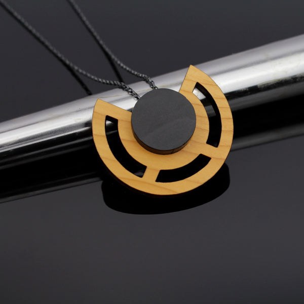 Clara - Geometric statement pendant in wood and sterling silver - made in Ireland