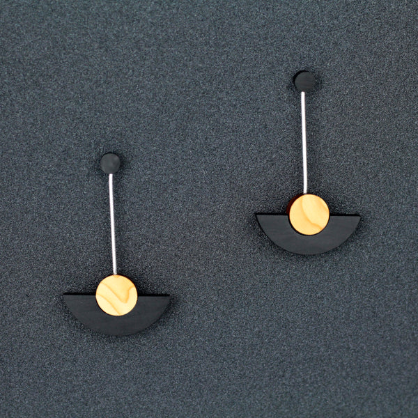 Kandinsky - Handmade in Ireland - Geometric drop earrings in wood and silver