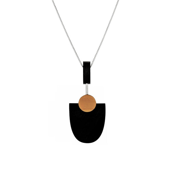 Kandinsky - Geometric wooden pendant in black - handmade in Ireland by Irish jewellery designer Rowena Sheen 