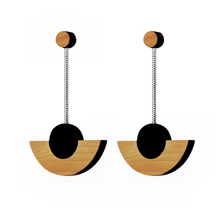 Kandinsky - Geometric wooden drop earrings - handmade in Ireland by Irish jewellery designer Rowena Sheen 