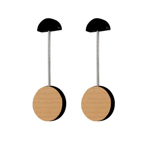 Miro - Lightweight geometric wooden drop earrings - handmade in Ireland by Irish jewellery designer Rowena Sheen 