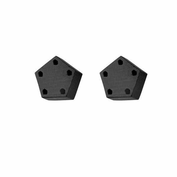 Small black pentagon wooden studs - handmade in Ireland by jewellery designer Rowena Sheen