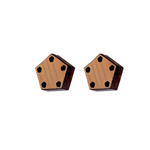 Small pentagon wooden studs - handmade in Ireland by jewellery designer Rowena Sheen