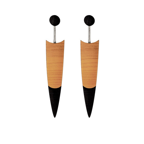 Quill - Contemporary wooden drop earrings by Irish jewellery designer Rowena Sheen