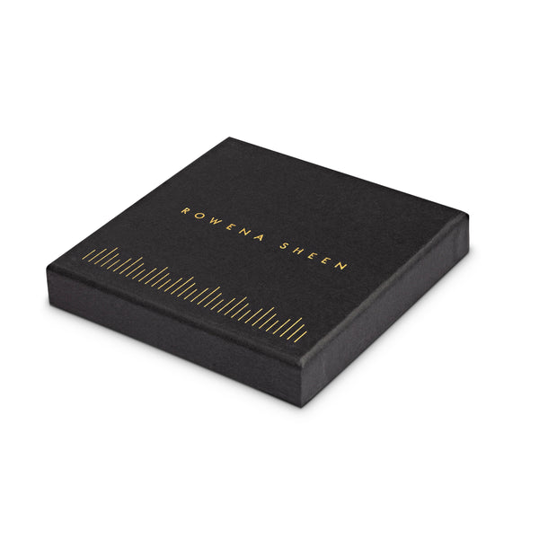 Luxury black jewellery box with Rowena Sheen Gold Foil Logo
