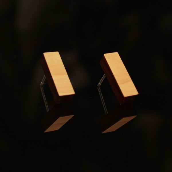 Mini-Rectangles - Small rectangle shaped wooden stud earrings - handmade in Ireland by Irish jewellery designer Rowena Sheen 