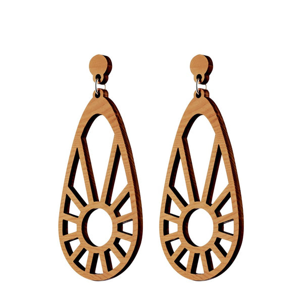 Sundial - Large Radial Wooden Pendant Earrings - Irish Jewellery handmade by designer Rowena Sheen