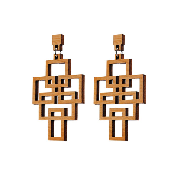 Tetris - Geometric wooden pendant earrings - Handmade in Ireland by Rowena Sheen 