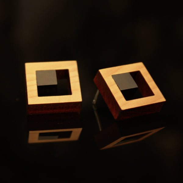 Tuskar - Geometric wooden square stud earrings  - Handmade Irish wooden jewellery by Rowena Sheen