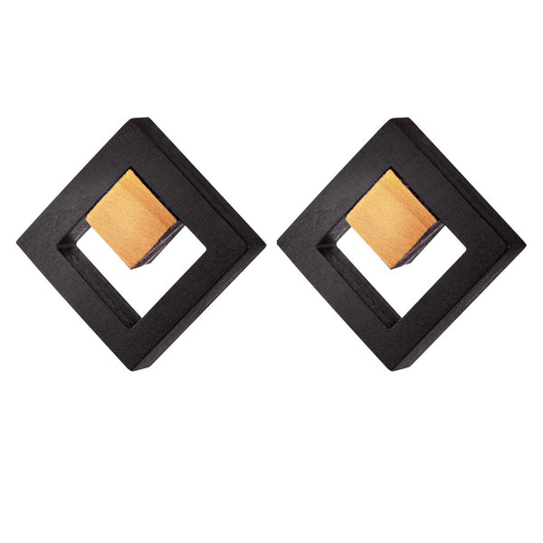 Tuskar - Geometric wooden square stud earrings in black - Handmade Irish wooden jewellery by Rowena Sheen