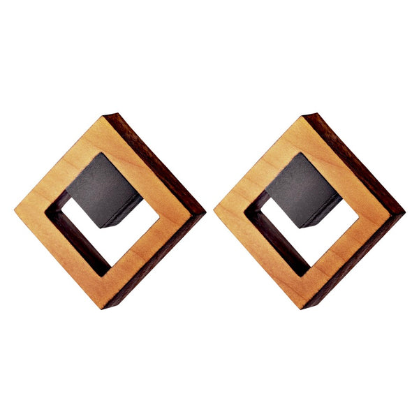 Tuskar - Geometric wooden square stud earrings  - Handmade Irish wooden jewellery by Rowena Sheen