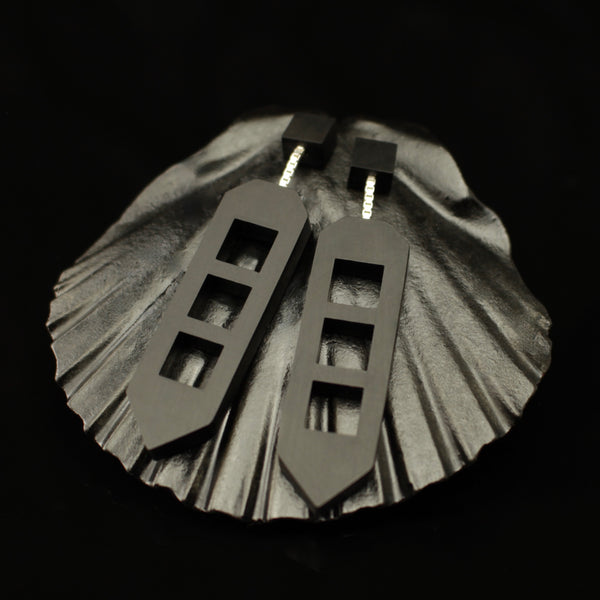 Altice - Handmade Lightweight Geometric Wooden Drop Earrings by Irish Jewellery Designer Rowena Sheen  in Black Yew Wood