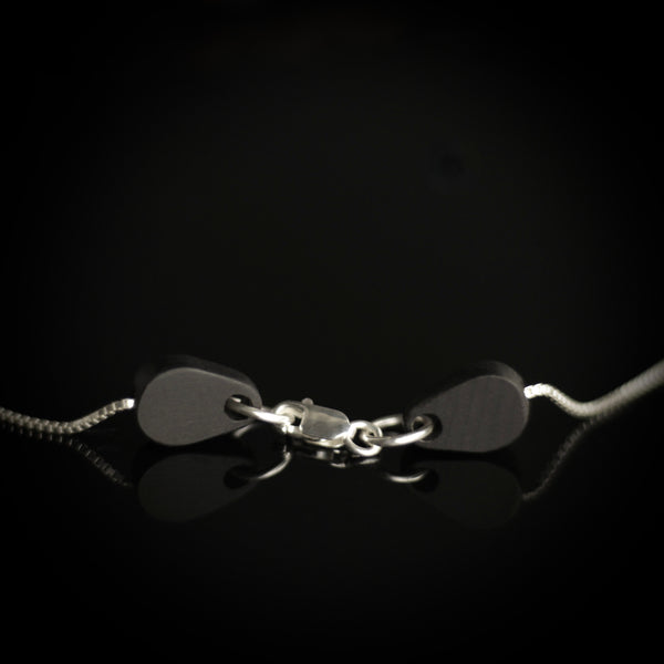 Black wood and sterling silver lobster clasp fastening for necklace
