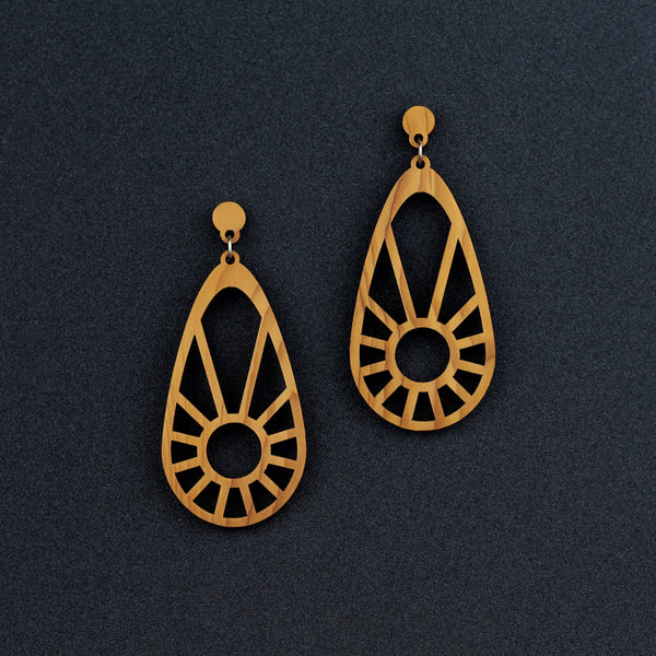 Sundial - Large Radial Wooden Pendant Earrings - Irish Jewellery handmade by designer Rowena Sheen