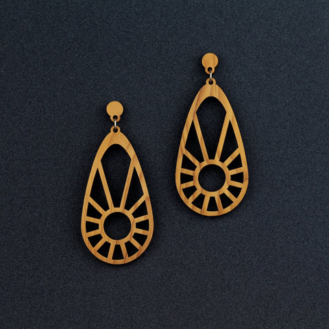 Sundial - Large Radial Wooden Pendant Earrings - Irish Jewellery handmade by designer Rowena Sheen 