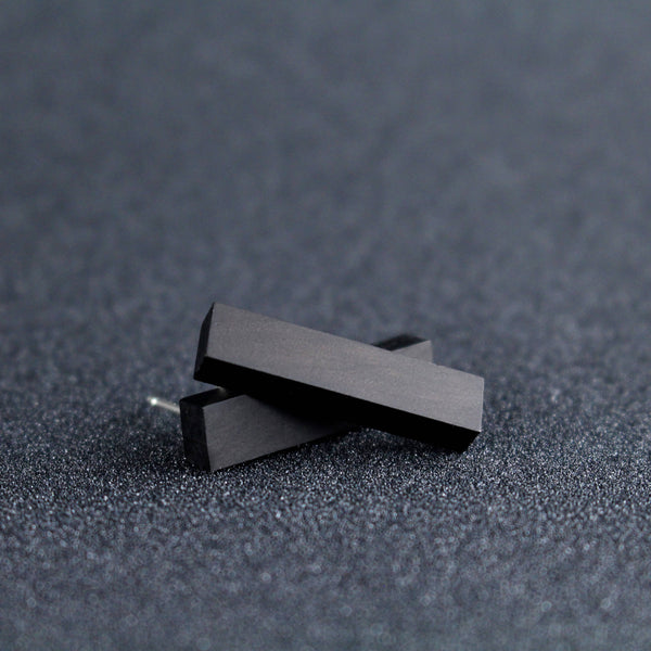 Rectangles - Long rectangular wooden studs in black - Handmade in Ireland by Irish Jewellery Designer Rowena Sheen