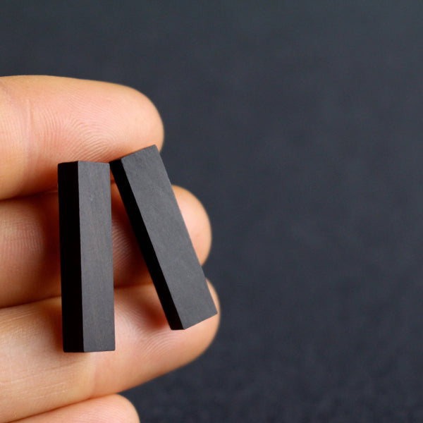 Rectangles - Long rectangular wooden studs in black - Handmade in Ireland by Irish Jewellery Designer Rowena Sheen