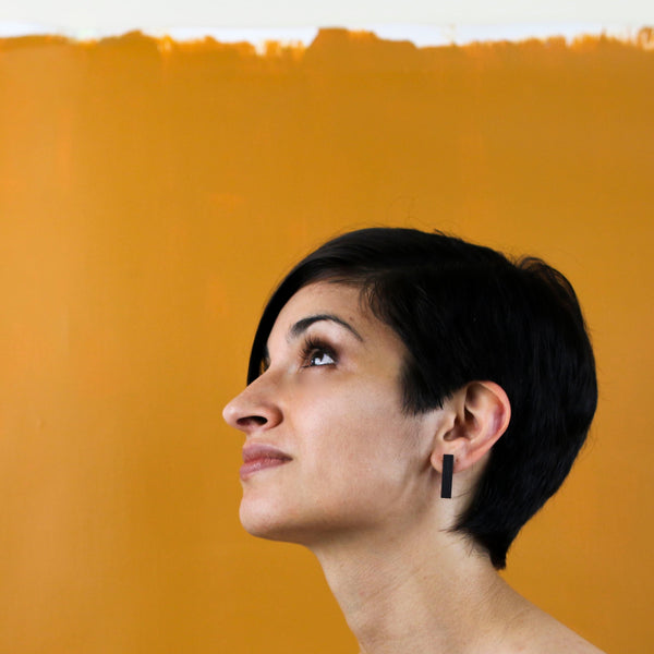 Rectangles - Long rectangular wooden studs in black - Handmade in Ireland by Irish Jewellery Designer Rowena Sheen