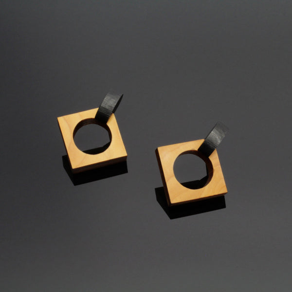 Cernu - Oversize Geometric studs in wood and sterling silver. Made in Ireland