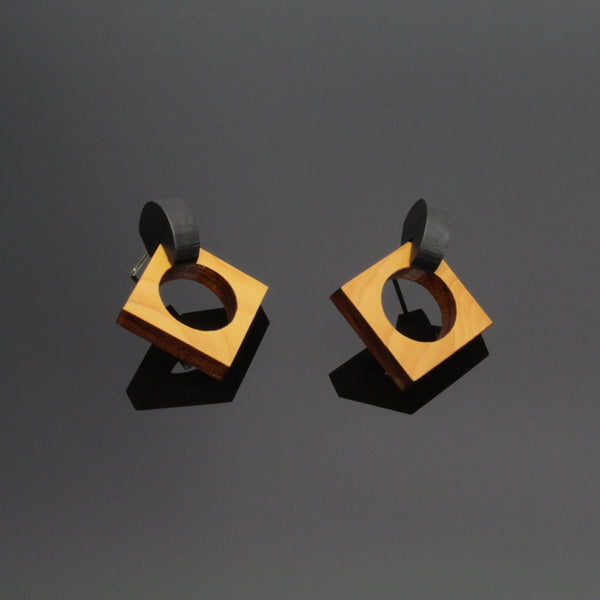 Cernu - Oversize Geometric studs in wood and sterling silver. Made in Ireland