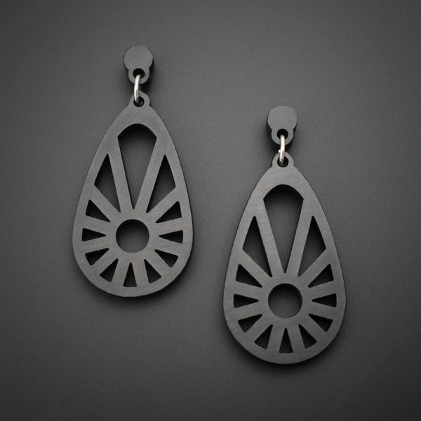 Black Sundial Geometric Wooden Earrings