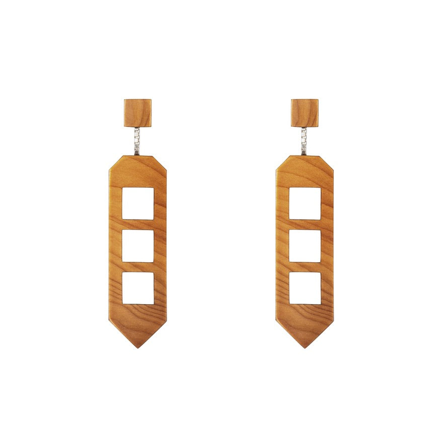 Altice - Handmade Lightweight Geometric Wooden Drop Earrings by Irish Jewellery Designer Rowena Sheen  in Natural Yew Wood