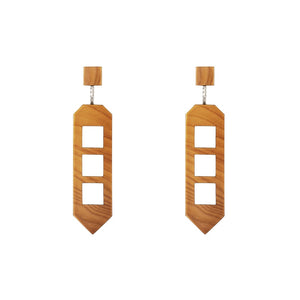 Altice - Handmade Lightweight Geometric Wooden Drop Earrings by Irish Jewellery Designer Rowena Sheen  in Natural Yew Wood