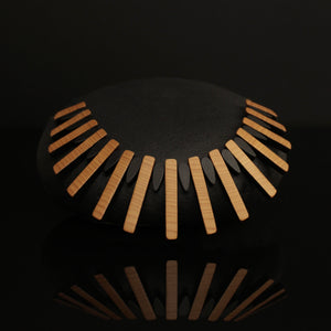 Cadence - Modular black and wood necklace made with alternating rectangles and teardrop pieces. Handmade in Ireland by Rowena Sheen 