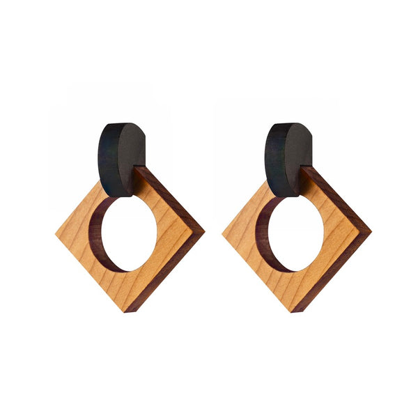 Cernu - Oversize Geometric wooden stud earrings - Made in Ireland by Irish Jewellery Designer Rowena Sheen  