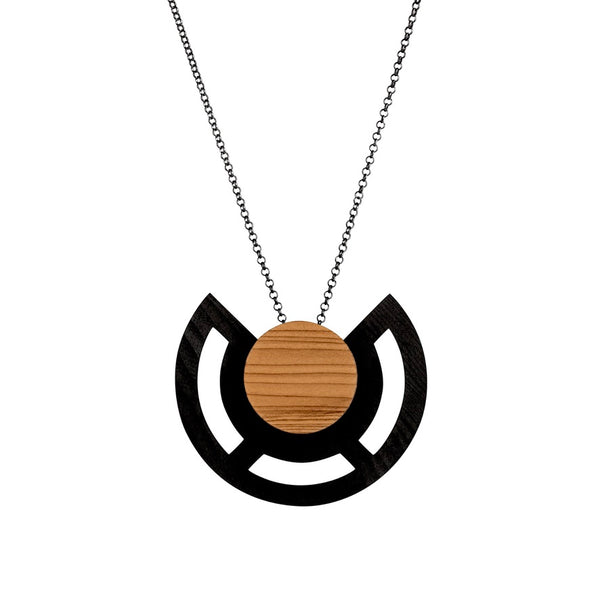 Clara - Geometric wooden pendant - handmade in Ireland by Irish Jewellery Designer Rowena Sheen