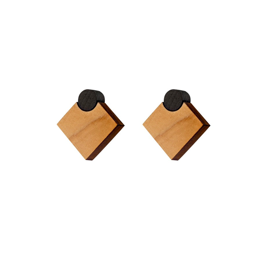 Diamonds - Diamond shaped wooden stud earrings, Handmade in Ireland by Irish Jewellery Designer Rowena Sheen 