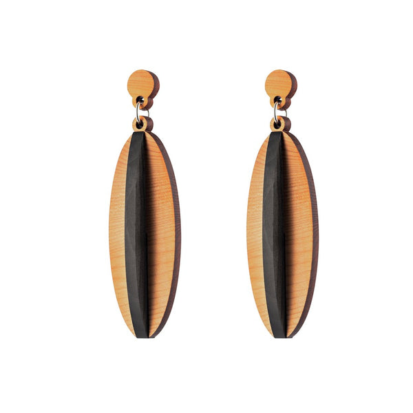 Elna -  Statement Wooden Pendant Earrings handmade in Ireland by Irish Jewellery Designer Rowena Sheen 