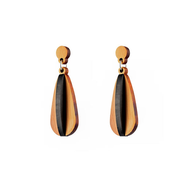 Fand - Wooden Pendant earrings handmade in Ireland by Irish Jewellery Designer Rowena Sheen 
