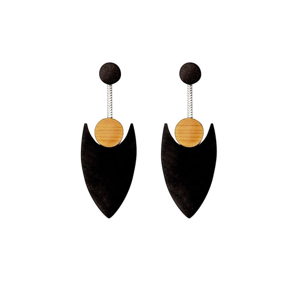 Fuchsia - Lightweight wooden earrings in Black - Handmade in Ireland by Irish Jewellery Designer Rowena Sheen 