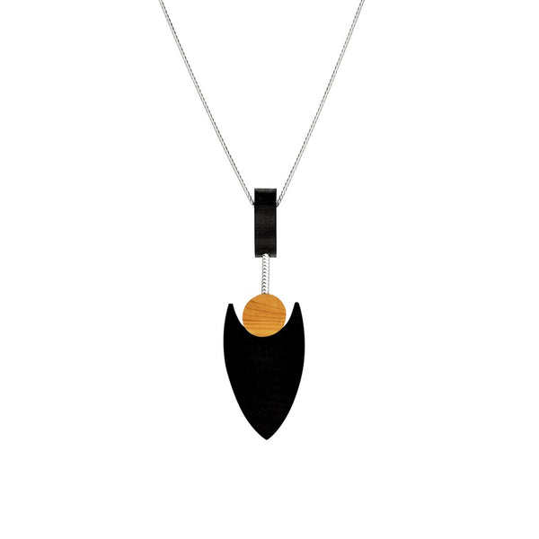 Fuchsia - Geometric wooden pendant in black - Handmade in Ireland by jewellery designer Rowena Sheen 