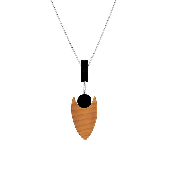 Fuchsia - Geometric wooden pendant - Handmade in Ireland by jewellery designer Rowena Sheen 