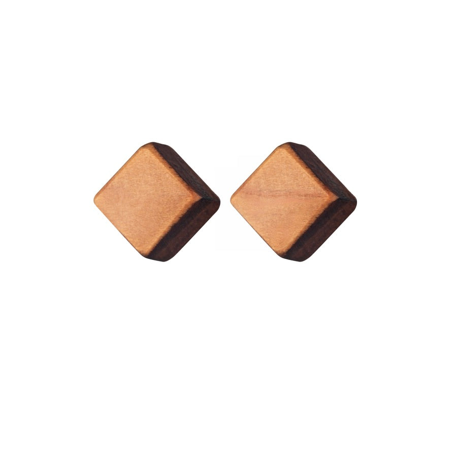 Gola - Small wooden cube stud earrings - Handmade by Irish jewellery designer Rowena Sheen 