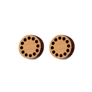 Grain - Circular wooden stud earrings with cutwork - handmade in Ireland by Irish jewellery designer Rowena Sheen 