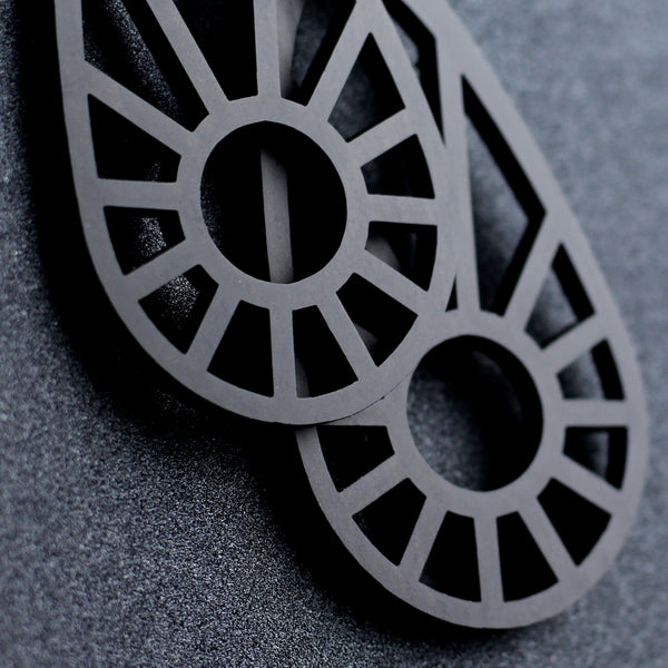 Sundial - Large Radial Wooden Pendant Earrings in Black - Irish Jewellery handmade by designer Rowena Sheen 