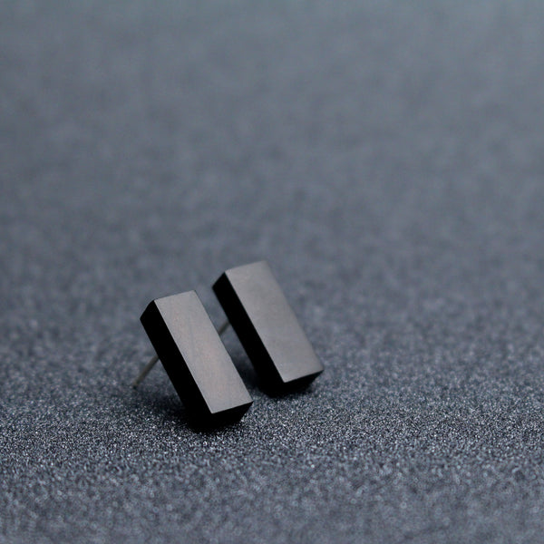 Mini-Rectangles - Small rectangle shaped wooden stud earrings in black  - handmade in Ireland by Irish jewellery designer Rowena Sheen 