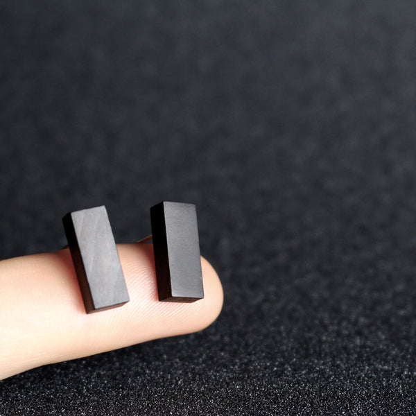 Mini-Rectangles - Small rectangle shaped wooden stud earrings in black  - handmade in Ireland by Irish jewellery designer Rowena Sheen 