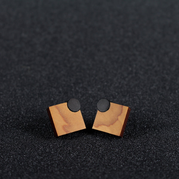 Diamonds - Diamond shaped studs, Handmade in Ireland in wood and sterling silver