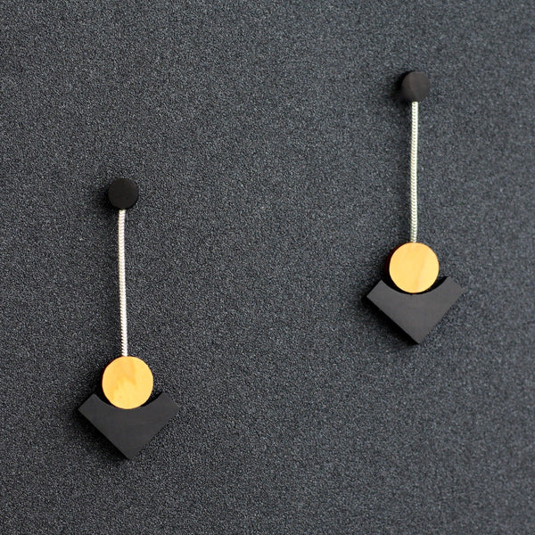 Klimt Earrings - Handmade in Ireland - Drop Earrings in wood and silver