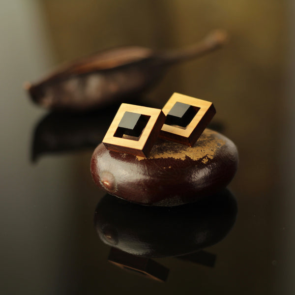 Tuskar - Geometric wooden square stud earrings  - Handmade Irish wooden jewellery by Rowena Sheen 