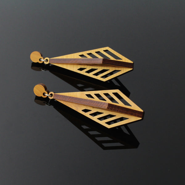 Shiraz - Architectural Large Wooden Pendant Earring - Handmade in Ireland by Irish Jewellery Designer Rowena Sheen s