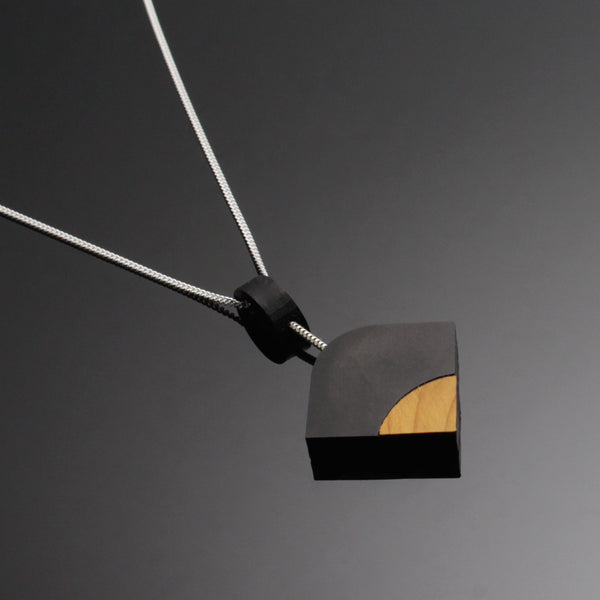 Ray - Geometric wooden pendant in black - Handmade in Ireland by Irish jewellery designer Rowena Sheen 